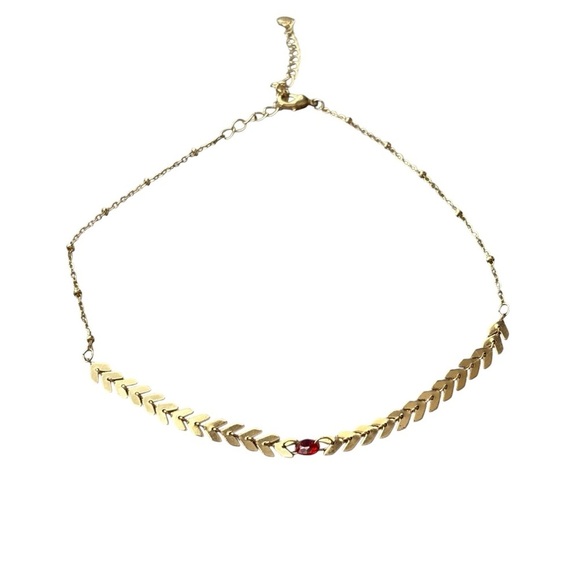 Lauren Conrad Gold Plated Chevron Choker Red Necklace - Picture 2 of 7